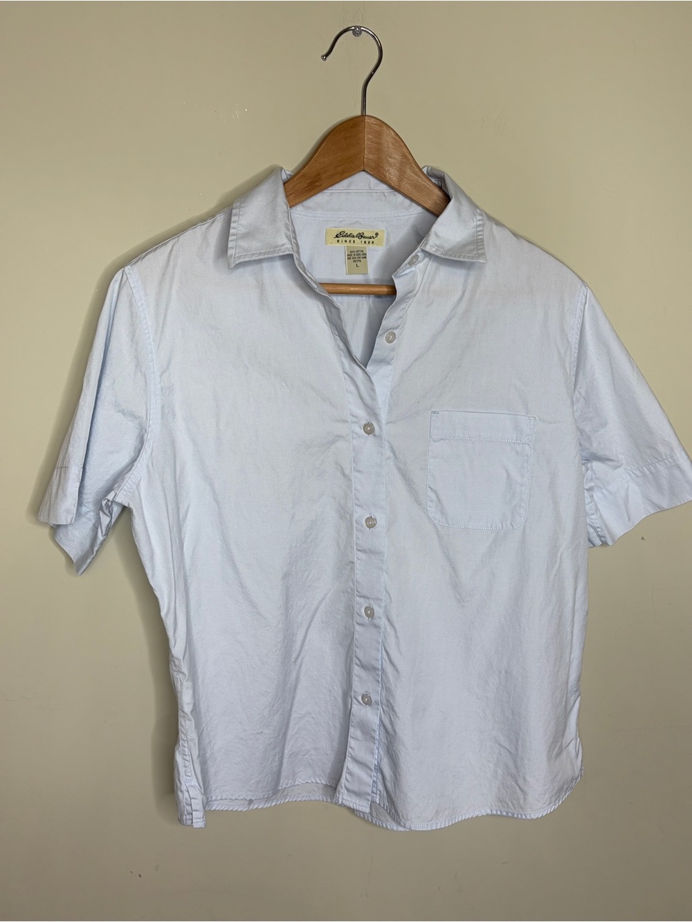 Eddie Bauer Light Blue Short Sleeve Cotton Button-Up Shirt Petite Large